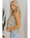 White Boho Floral Spaghetti Strap Ruffle Summer Tank Top - L