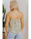White Boho Floral Spaghetti Strap Ruffle Summer Tank Top - M