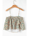 White Boho Floral Spaghetti Strap Ruffle Summer Tank Top - M