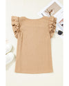 Smoke Gray Ruffled Tiered Sleeve Square Neck Textured Top - XL