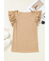 Smoke Gray Ruffled Tiered Sleeve Square Neck Textured Top - XL