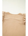 Smoke Gray Ruffled Tiered Sleeve Square Neck Textured Top - XL