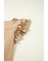 Smoke Gray Ruffled Tiered Sleeve Square Neck Textured Top - XL