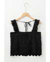 Black Floral Embroidered Buttoned Square Neck Tank Top - XL