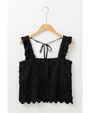 Black Floral Embroidered Buttoned Square Neck Tank Top - XL