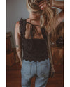 Black Floral Embroidered Buttoned Square Neck Tank Top - XL