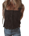 Black Floral Embroidered Buttoned Square Neck Tank Top - XL