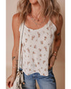 White Floral Pleated Big Bow Back Spaghetti Straps Tank Top - L