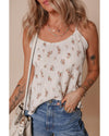 White Floral Pleated Big Bow Back Spaghetti Straps Tank Top - L