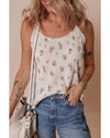 White Floral Pleated Big Bow Back Spaghetti Straps Tank Top - L