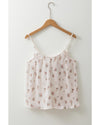 White Floral Pleated Big Bow Back Spaghetti Straps Tank Top - L