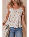 White Floral Pleated Big Bow Back Spaghetti Straps Tank Top - M