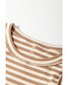 Khaki Stripe Exposed Seam Trim Round Neck Sleeveless Top - L