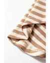 Khaki Stripe Exposed Seam Trim Round Neck Sleeveless Top - L