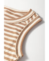 Khaki Stripe Exposed Seam Trim Round Neck Sleeveless Top - L