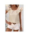 Beige Textured Bow Knot Frilled Butterfly Sleeve Blouse - L