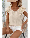Beige Textured Bow Knot Frilled Butterfly Sleeve Blouse - L