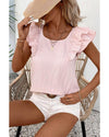 Gossamer Pink Textured Bow Knot Frilled Butterfly Sleeve Blouse - S