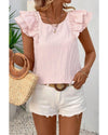 Gossamer Pink Textured Bow Knot Frilled Butterfly Sleeve Blouse - S