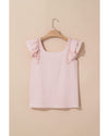 Gossamer Pink Textured Bow Knot Frilled Butterfly Sleeve Blouse - S