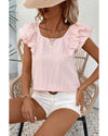 Gossamer Pink Textured Bow Knot Frilled Butterfly Sleeve Blouse - XL