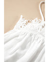 White Lace Splicing Spaghetti Straps Ruffle Flared Tank Top - L