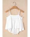 White Lace Splicing Spaghetti Straps Ruffle Flared Tank Top - M