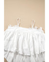 White Lace Splicing Spaghetti Straps Ruffle Flared Tank Top - M
