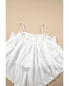 White Lace Splicing Spaghetti Straps Ruffle Flared Tank Top - M