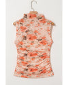 Red Mesh Floral Printed Slim Fit Tank Top - M
