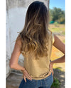 Tan Metallic Sheen Edge Scoop Neck Tank Top - S