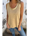 Tan Metallic Sheen Edge Scoop Neck Tank Top - S