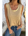 Tan Metallic Sheen Edge Scoop Neck Tank Top - S