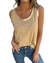 Tan Metallic Sheen Edge Scoop Neck Tank Top - S