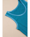 Peacock Blue Metallic Sheen Edge Scoop Neck Tank Top - M