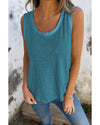 Peacock Blue Metallic Sheen Edge Scoop Neck Tank Top - XL
