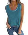 Peacock Blue Metallic Sheen Edge Scoop Neck Tank Top - XL