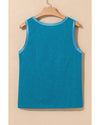 Peacock Blue Metallic Sheen Edge Scoop Neck Tank Top - XL