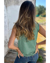 Mist Green Metallic Sheen Edge Scoop Neck Tank Top - M