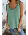 Mist Green Metallic Sheen Edge Scoop Neck Tank Top - M