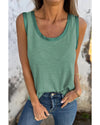 Mist Green Metallic Sheen Edge Scoop Neck Tank Top - M