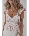 Pink Floral Flutter Peplum Tank Top - XL