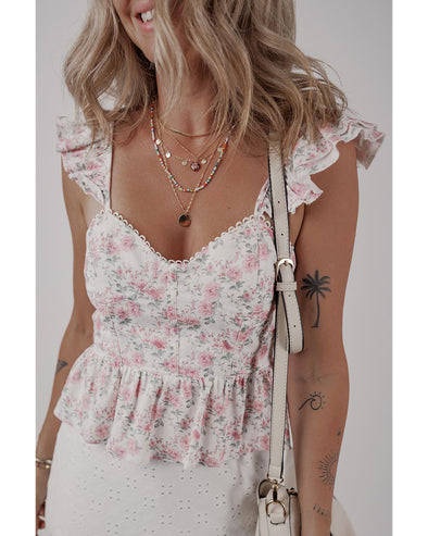 Pink Floral Flutter Peplum Tank Top - XL