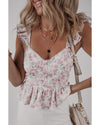 Pink Floral Flutter Peplum Tank Top - XL