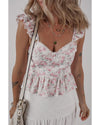 Pink Floral Flutter Peplum Tank Top - XL