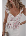 Pink Floral Flutter Peplum Tank Top - XL