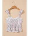 Pink Floral Flutter Peplum Tank Top - XL