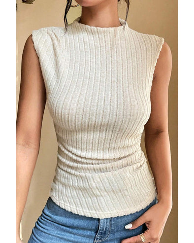 Apricot Ribbed Knit Mock Neck Tank Top - L