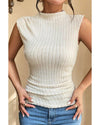 Apricot Ribbed Knit Mock Neck Tank Top - L
