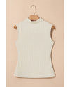 Apricot Ribbed Knit Mock Neck Tank Top - L